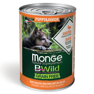 Monge BWild Dog беззерновой влажный корм для щенков Утка, Тыква, Кабачки 400г