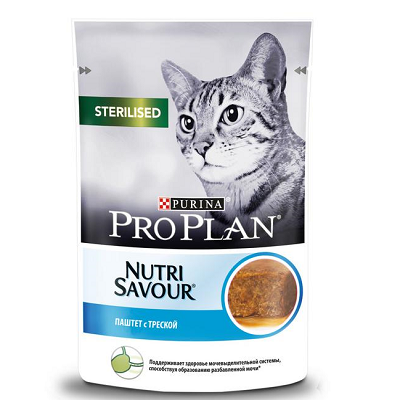 Pro Plan Nutri Savour Sterilised влажный корм для стерилизованных кошек, паштет, Треска, 85 г