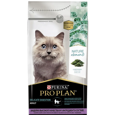Pro Plan Nature Elements сухой корм для кошек с чувствительным пищеварением, Индейка, 1,4кг