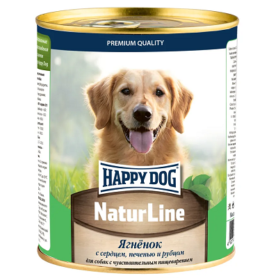 Happy Dog NaturLine влажный корм для собак, Ягнёнок, Сердце, Печень, Рубец, 970 г