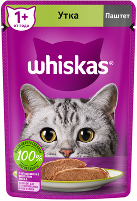 Whiskas влажный корм для кошек от 1 года, Утка, паштет, 75г