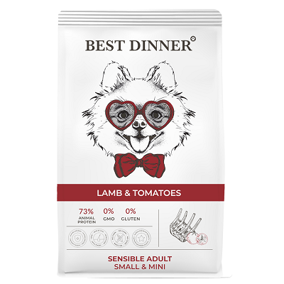 Best Dinner сухой корм для мини пород собак с чувствительным пищеварением, Ягненок,Томаты, 1,5кг
