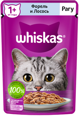 Whiskas влажный корм для кошек от 1 года, Форель и Лосось, рагу, 75г