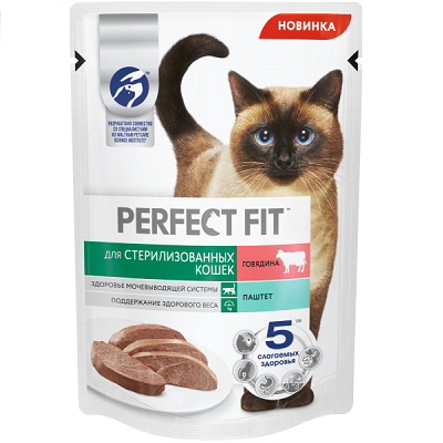 Perfect Fit влажный корм для стерилизованных кошек Говядина паштет , 75г