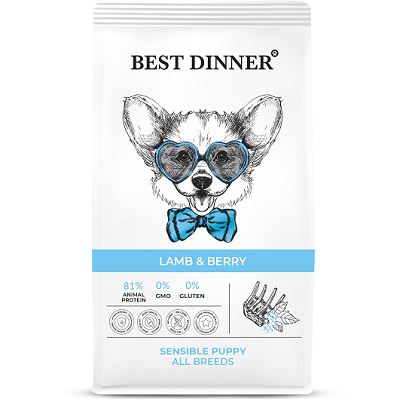 Best Dinner Puppy сухой корм для щенков всех пород с чувствительным пищеварением, Ягненок, Ягоды, 1,5кг