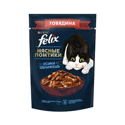 Felix Мясные Ломтики влажный корм для кошек, Говядина, соус, 75г