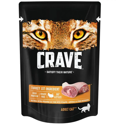 Crave влажный корм для взрослых кошек, кусочки с Индейкой, 70г
