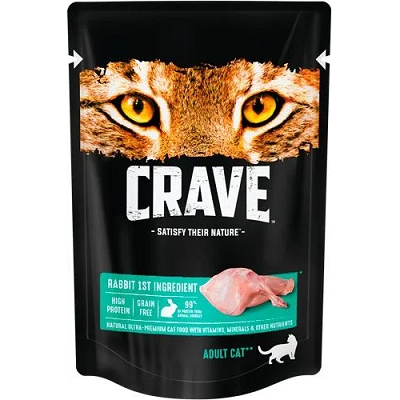 Crave влажный корм для взрослых кошек, кусочки с Кроликом, 70г