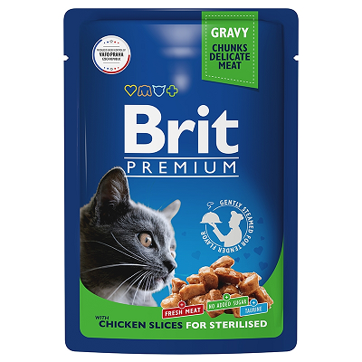 Brit Premium влажный корм для стерилизованных кошек, Цыпленок в соусе 85г