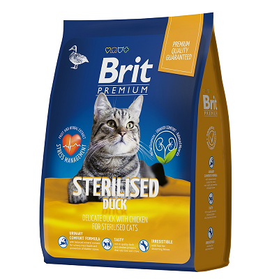 Brit Premium сухой корм для стерилизованных кошек, Утка и Курица 400г