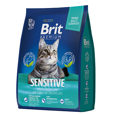 Brit Premium сухой корм для взрослых кошек с чувствительным пищеварением, Ягненок и Индейка 400г