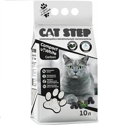 CAT STEP Compact White Carbon наполнитель для кошачьего туалета, комкующийся, 10л