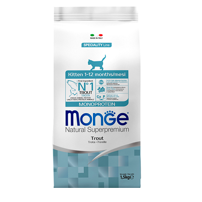 MONGE Kitten Monoprotein сухой корм для котят до 12 мес, Форель 1,5кг