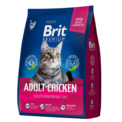 Brit Premium сухой корм для взрослых кошек, Курица 2кг