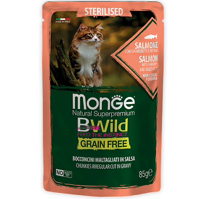 Monge BWild Cat Sterilised беззерновой влажный корм для стерилизованных кошек, Лосось 85г