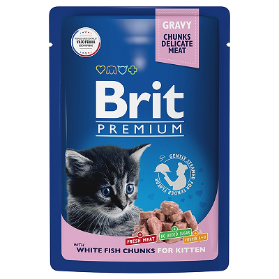 Brit Premium влажный корм для котят , Белая Рыба в соусе 85г