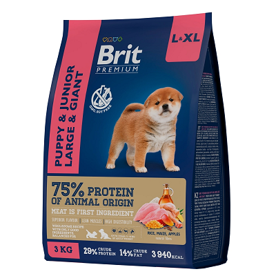 Brit Premium сухой корм для щенков и юниоров крупных и гигантских пород, Курица 3кг