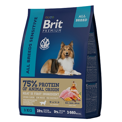 Brit Premium сухой корм собак всех пород с чувствительным пищеварением, Ягненок и Индейка 8кг
