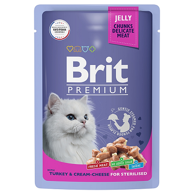Brit Premium влажный корм для стерилизованных кошек, Индейка с Сыром в желе 85г
