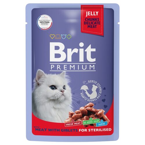 Brit Premium влажный корм для стерилизованных кошек, Мясное ассорти с Потрошками 85г