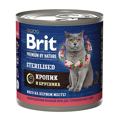 Brit Sterilised влажный корм для стерилизованных кошек Кролик и Брусника 200г