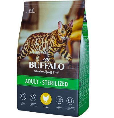 Mr.Buffalo Sterilized сухой корм для стерилизованных кошек, Курица 1,8кг