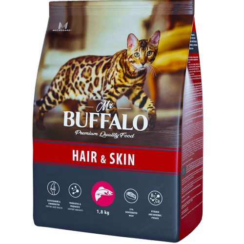 Mr.Buffalo Hair & Skin сухой корм для кошек здоровье кожи и шерсти, Лосось 400г