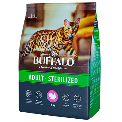 Mr.Buffalo Sterilized сухой корм для стерилизованных кошек, Индейка 1,8кг