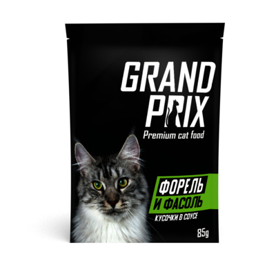 Grand Prix влажный корм для кошек, Форель и Фасоль в соусе 85г