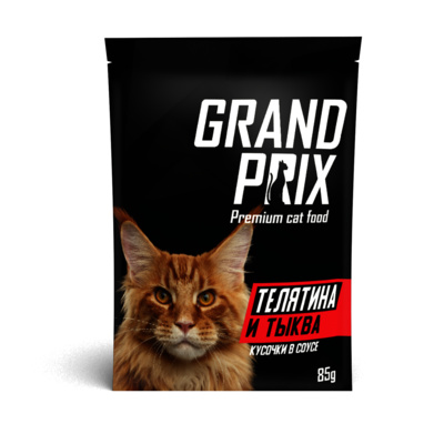 Grand Prix влажный корм для кошек, Телятина и Тыква в соусе 85г