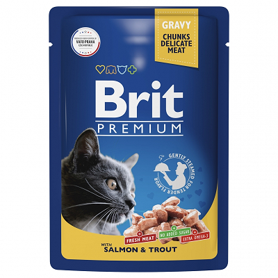 Brit Premium влажный корм для кошек, Лосось и Форель в соусе 85г