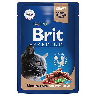 Brit Premium влажный корм для стерилизованных кошек Куриная Печень соус 85г
