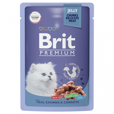 Brit Premium влажный корм для котят , Телятина и Морковь в желе 85г