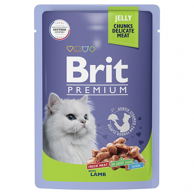 Brit Premium влажный корм для кошек, Ягненок в желе 85г