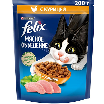 Felix Мясное Объедение сухой корм для кошек, Курица 200г