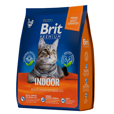 Brit Premium Indoor сухой корм для взрослых домашних кошек, Курица 400г