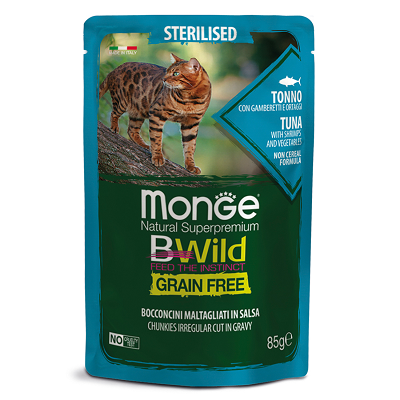 Monge Cat BWild влажный беззерновой корм для стерилизованных кошек Тунец, Овощи 85г