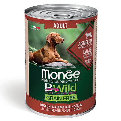 Monge BWild Dog беззерновой влажный корм для собак Ягненок, Тыква, Кабачки 400г