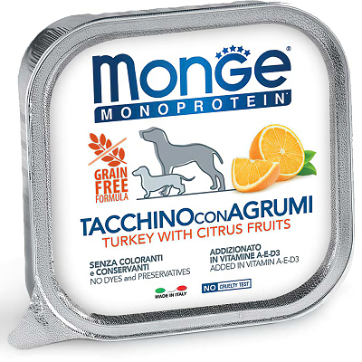 Monge Monoprotein Dog влажный корм для собак, Индейка, Цитрус паштет 150г