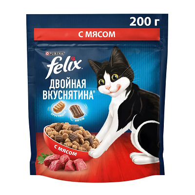 Felix Двойная Вкуснятина сухой корм для кошек, Мясо 200г