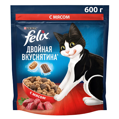 Felix Двойная Вкуснятина сухой корм для кошек, Мясо 600г