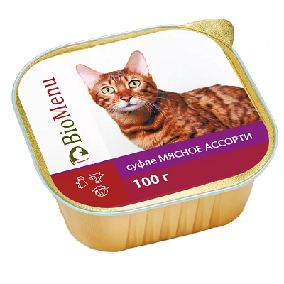BioMenu влажный корм для кошек Мясное Ассорти суфле 100г