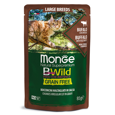 Monge Cat BWild влажный беззерновой корм для кошек крупных пород Буйвол, Овощи 85г