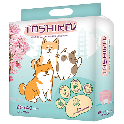 TOSHIKO пеленки впитывающие, гелевые для животных с ароматом Сакуры 60х40 10шт