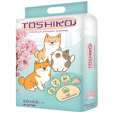 TOSHIKO пеленки впитывающие, гелевые для животных с ароматом Сакуры 60х60 10шт
