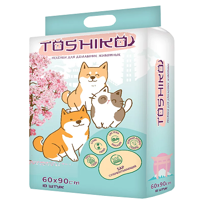 TOSHIKO пеленки впитывающие, гелевые для животных с ароматом Сакуры 60х90 10шт