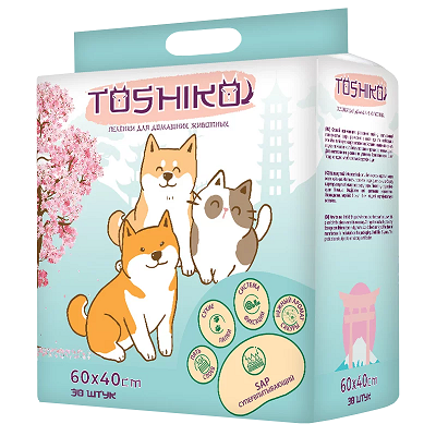 TOSHIKO пеленки впитывающие, гелевые для животных с ароматом Сакуры 60х40 30шт