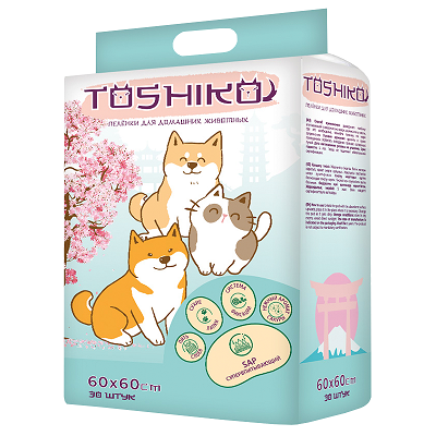 TOSHIKO пеленки впитывающие, гелевые для животных с ароматом Сакуры 60х60 30шт