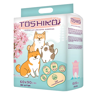 TOSHIKO пеленки впитывающие, гелевые для животных с ароматом Сакуры 60х90 30шт