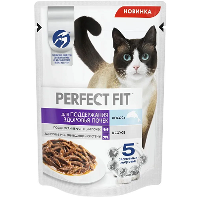 Perfect Fit влажный корм для кошек поддержание функций почек, Лосось в соусе , 75г